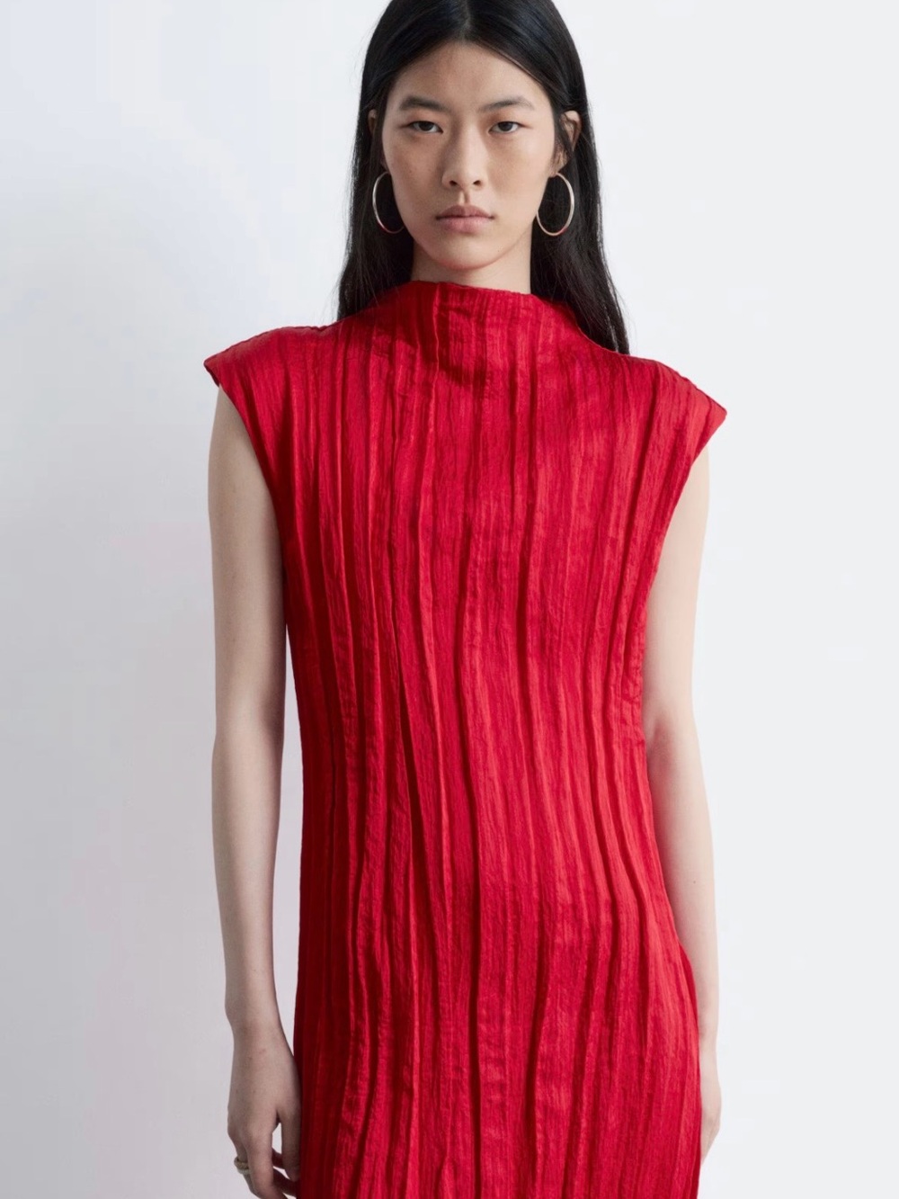 & Other Stories Red Pleated Midi Dress